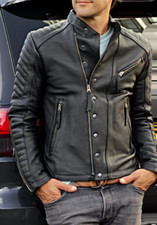 Men's Real Leather Quilted Panels Bikers Jacket Thick Leather Bikers Jacket