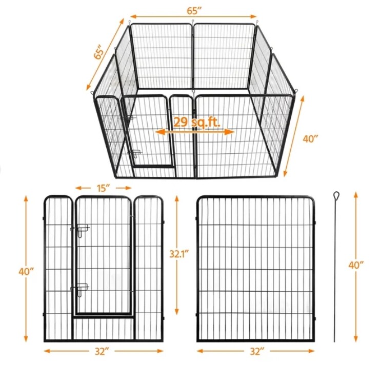 8 Panels Dog Playpen 40'' H Heavy Duty Dog Pen Pet Fence Playpen Indoor