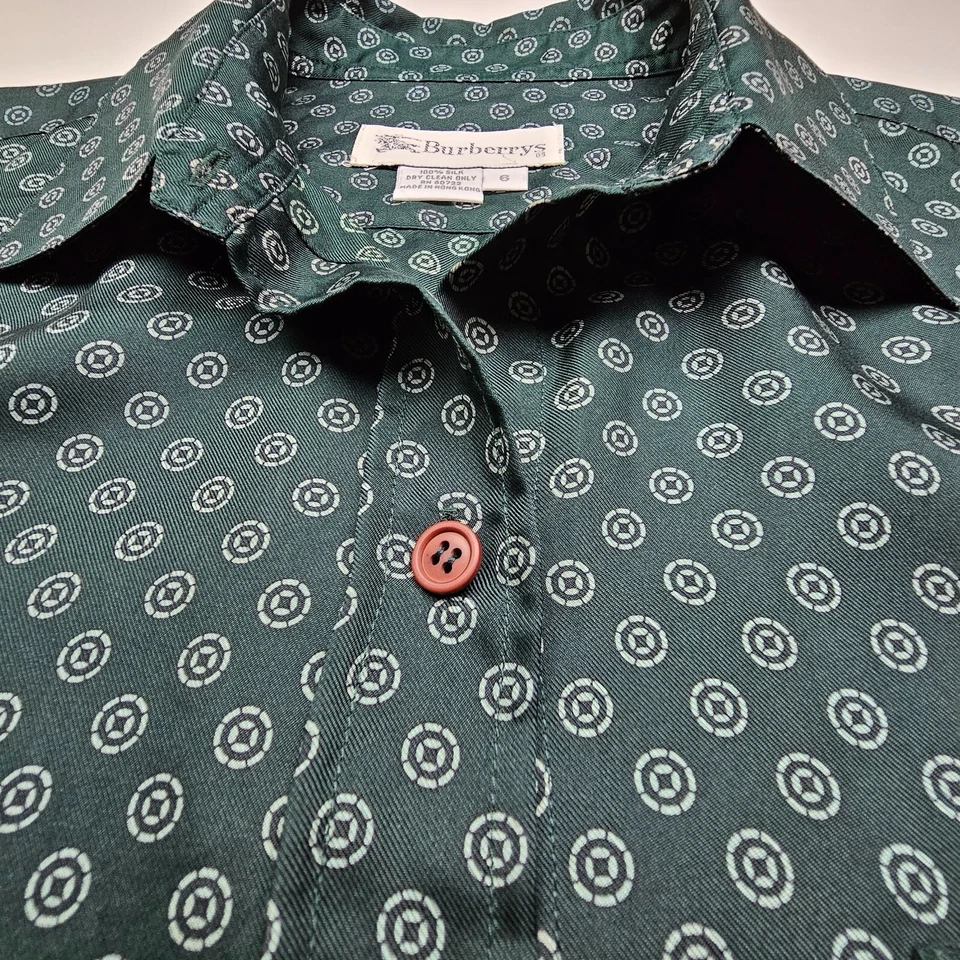 Camisa De Colección Burberry Para Hombres 6 Verde Blanco Flor Tablero Círculo Lunares Baile Hong Kong Foto 4 de 4