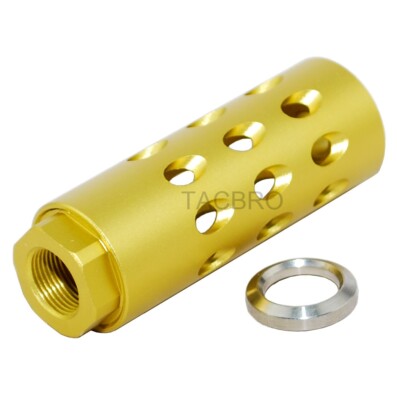 Anodized Aluminum 14x1 LH Left Hand Thread Pitch Muzzle Brake for 7.62x39 - Gold