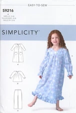 Simplicity S9216 Robe, Nightgown, Pajama Top & Pants Sz 3-8 UNCUT Pattern