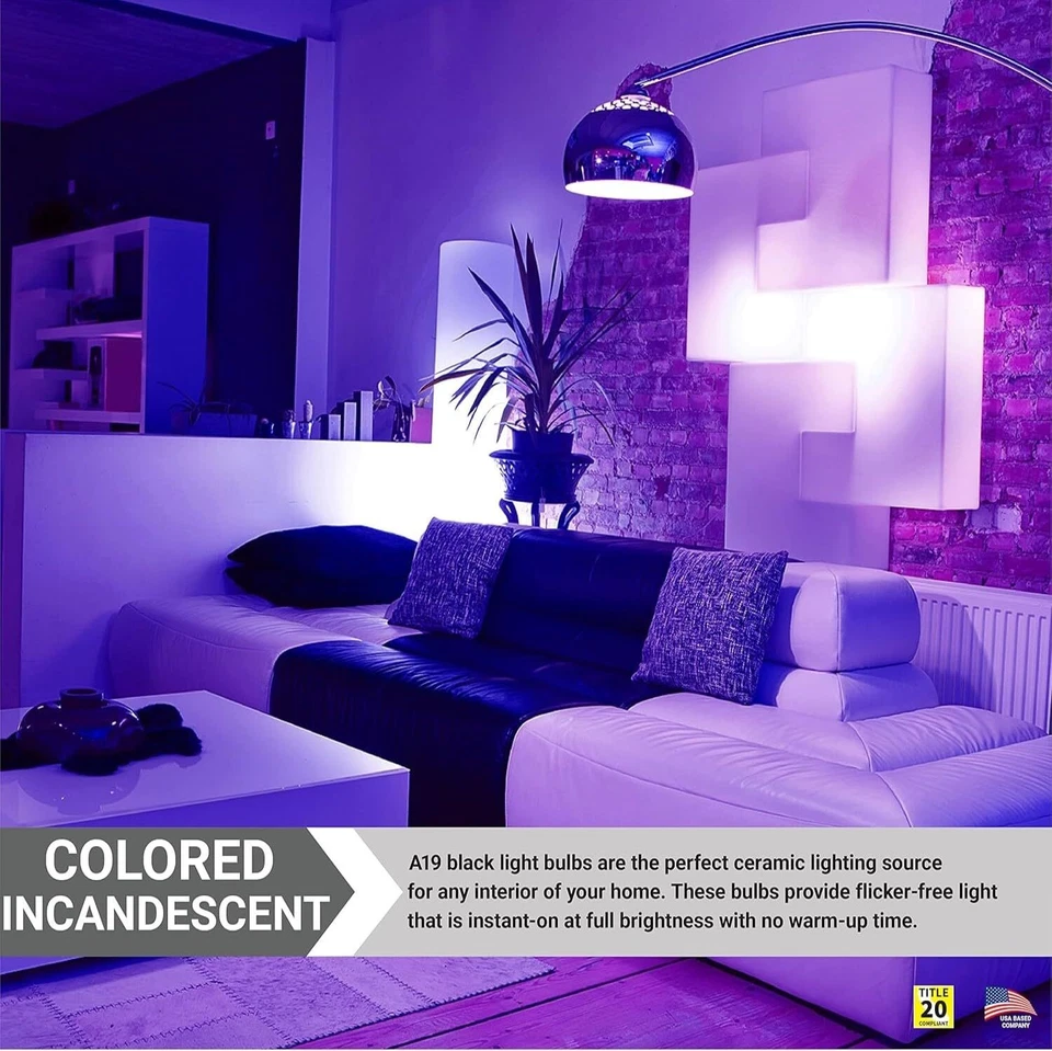 6 Pack 75A A19 Black Light Bulbs, 75W Filament Ceramic Black Bulb, E26, 120V - Image 3 of 4