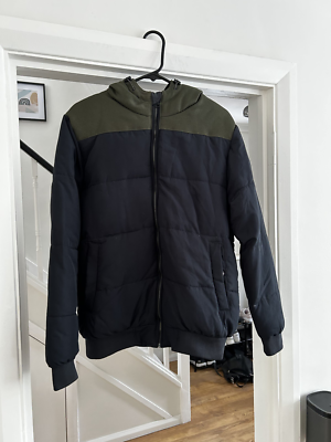 Only Sons Hooded Bomber Jacket Khaki Green/Navy Blue (Size S)