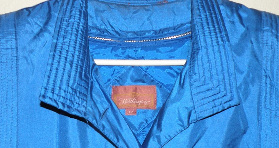 Worthington 女式 12 码长纽扣雨衣细丝衬里腰围领带蓝色 — 第 2/2 张图片