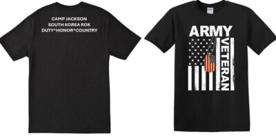 CAMP JACKSON* SOUTH KOREA ROK* TAG*2-SIDED SHIRT*VINYL*OFFICIALLY LICENSED