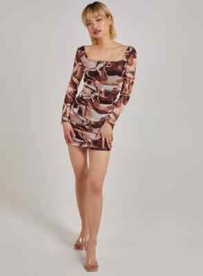 Pink Vanilla Brown Long Sleeve Marble Print Dress UK 8 | eBay UK