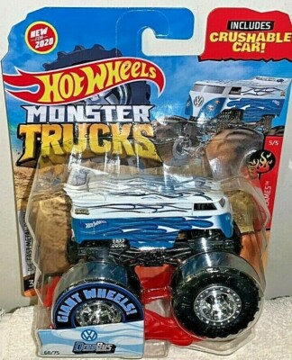 HOT WHEELS 2020 MONSTER TRUCKS HW FLAMES BLUE VW DRAG BUS W/GIANT
