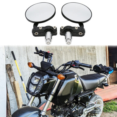 7/8'' CNC Motorcycle Round Rear View Mirrors Black For Honda Grom 125 2014-2023