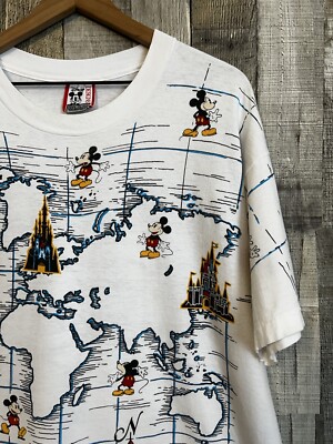 Vintage 90s Disney Mickey Mouse AOP Map Disney World Graphic T