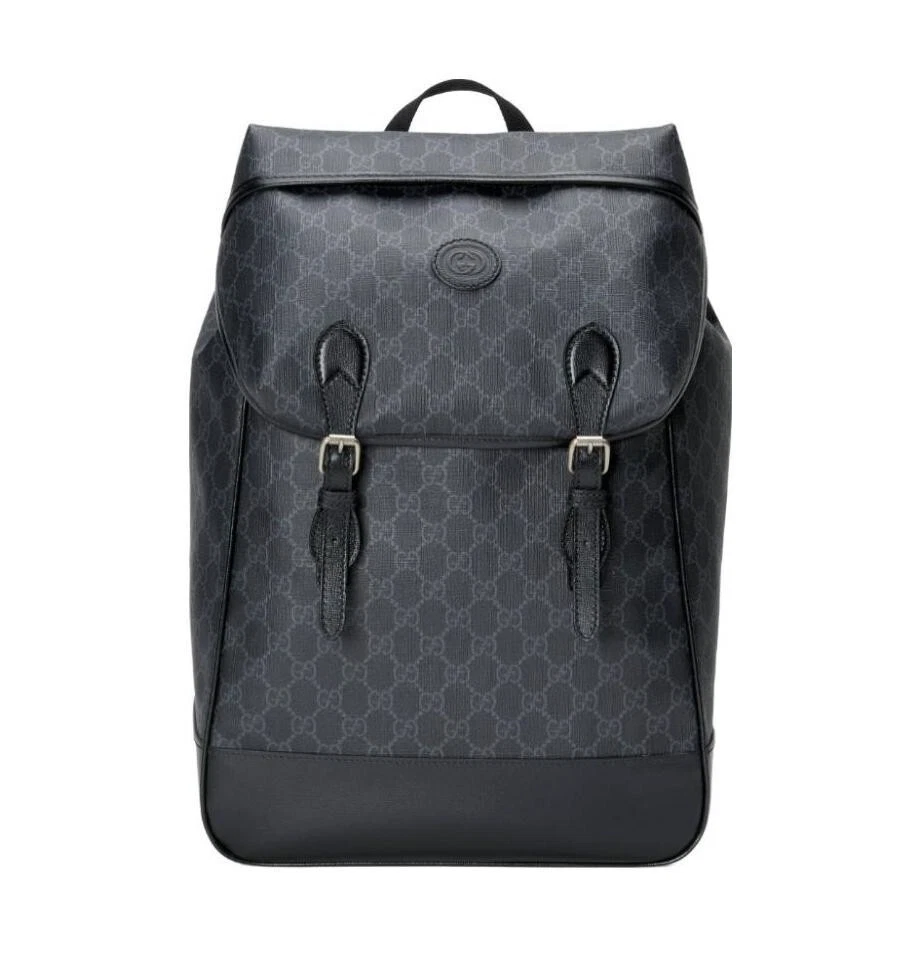 Sac à dos homme Gucci GG Supreme cuir noir motif G imbriqué NEUF