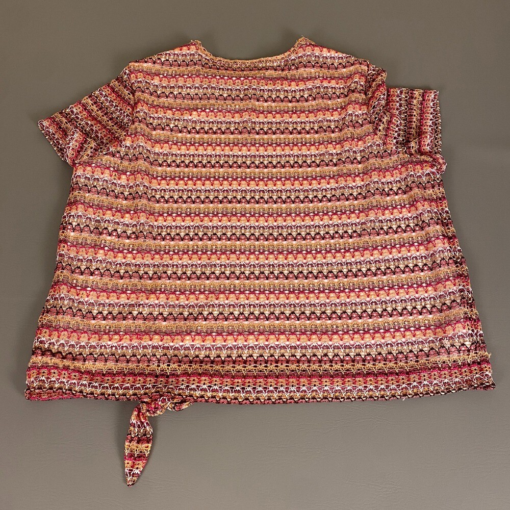 Alfred Dunner Tie-Front Knit Blouse Top Plus 3X Beaded Neckline Short Sleeve