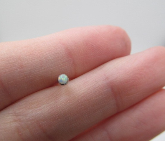 Titanium Simulated Round White Opal Push Back 3mm… - image 3