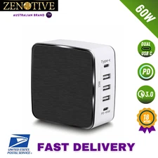 ZENOTIVE 60W USB TYPE C PD QC3.0 Charging Station 5 Port Power Adapter