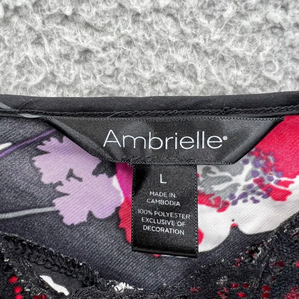 Black Floral Lace Trim Slip Mini Dress Spaghetti Strap Nightgown L VTG 90s Cute - Image 2 of 4