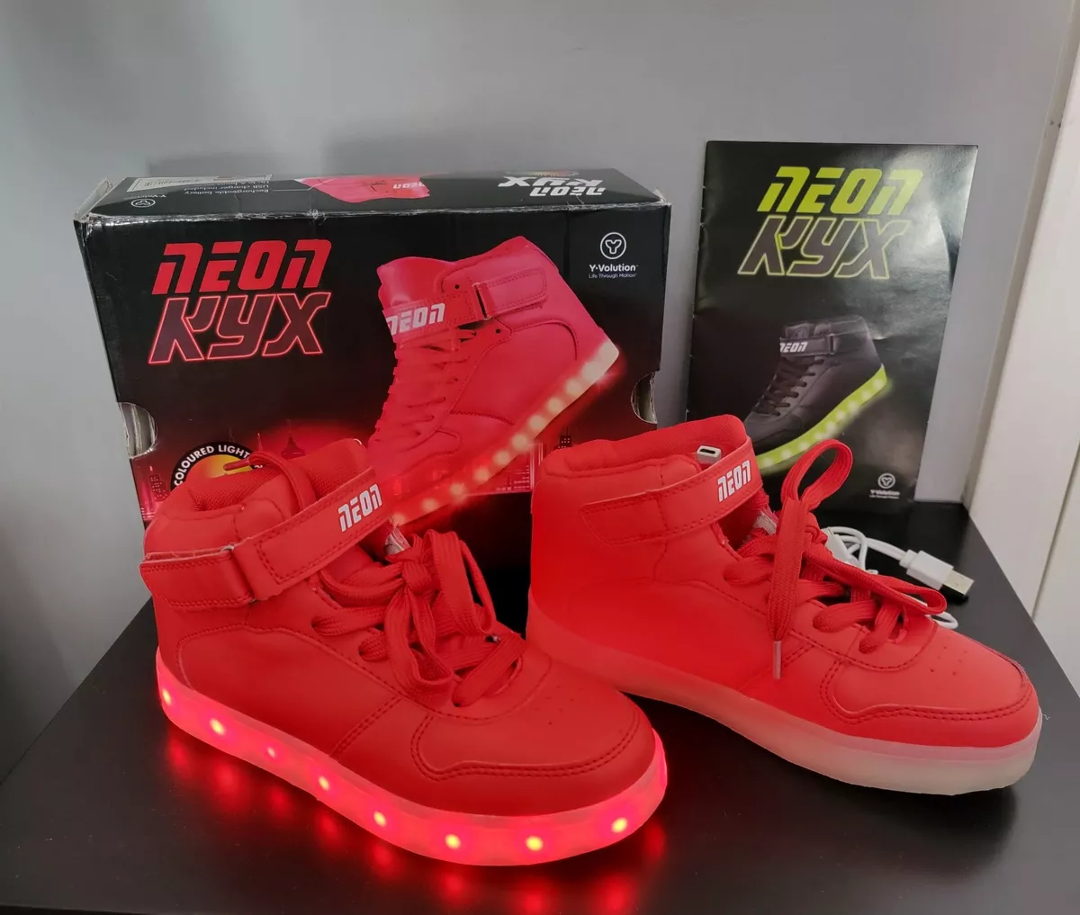 Boys 2 Neon Kyx Rechargeable LED Ligths Sneakers Shoes Christmas Academy  Sports