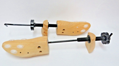 Pair Of Wooden Shoe Trees Stretcher Expander With Pressure Relief Plugs Used