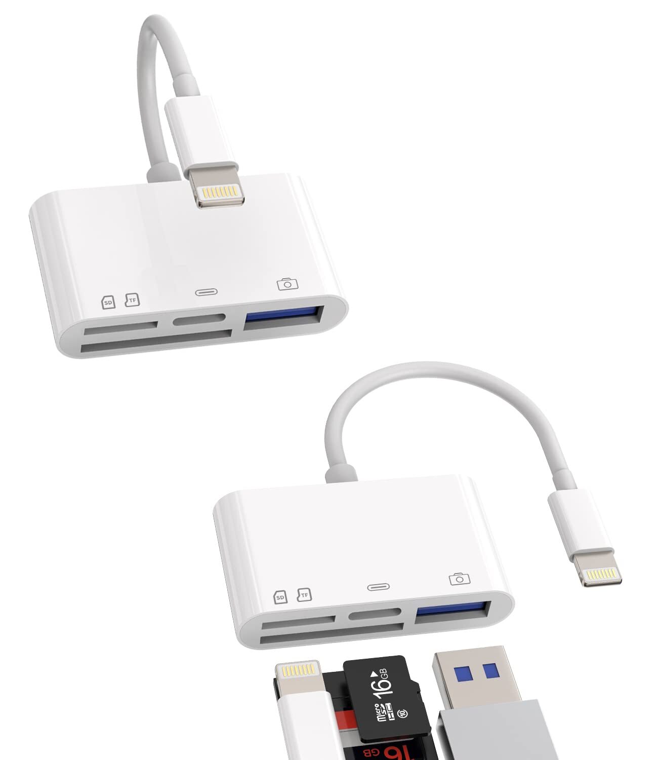 SD Card Reader for iPhone Dongle(2Pack) Lightning to USB Micro SD TF Charger ...-image