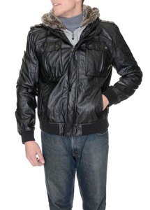 Download INC Black Faux Leather Bomber Jacket w/ Faux Fur & Mock ...