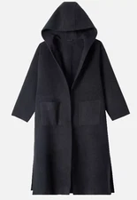 NWT $598 Eileen Fisher Charcoal Wool Hooded F/L Coat  L XL