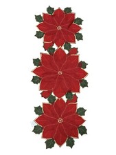 Poinsettia Shaped Fabric Table Runner 34 x12 Christmas Decorative Red Green EUC