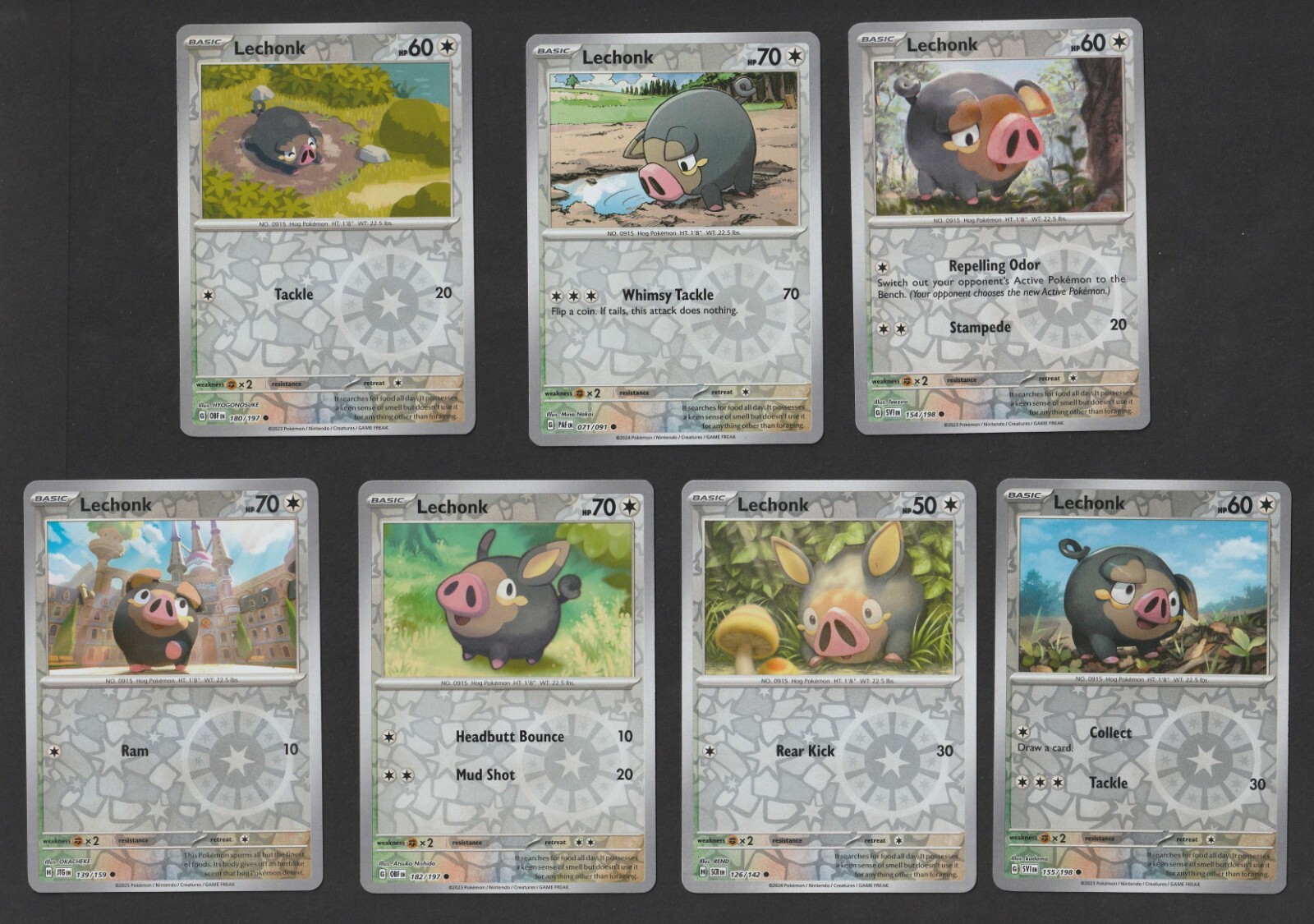 Lechonk Pokemon Card Collection Set of 7 English Cards Reverse Holo NM SV