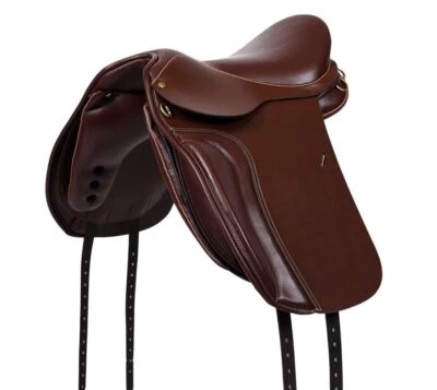 Dressur Sattel 1144 aus Leder, wechselbares Kopfeisen, Polyflex Baum, Braun - Bild 1 von 4
