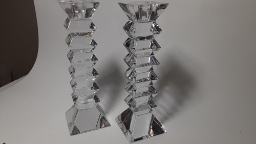 Mikasa Lead Crystal Candleholders Pagoda Style 8 1/8" 2pc Set - Picture 4 of 7