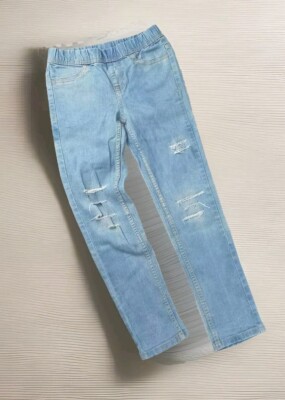 Y.F.K. Mädchen Jeans Gr. 140 Blau Gerissen 
