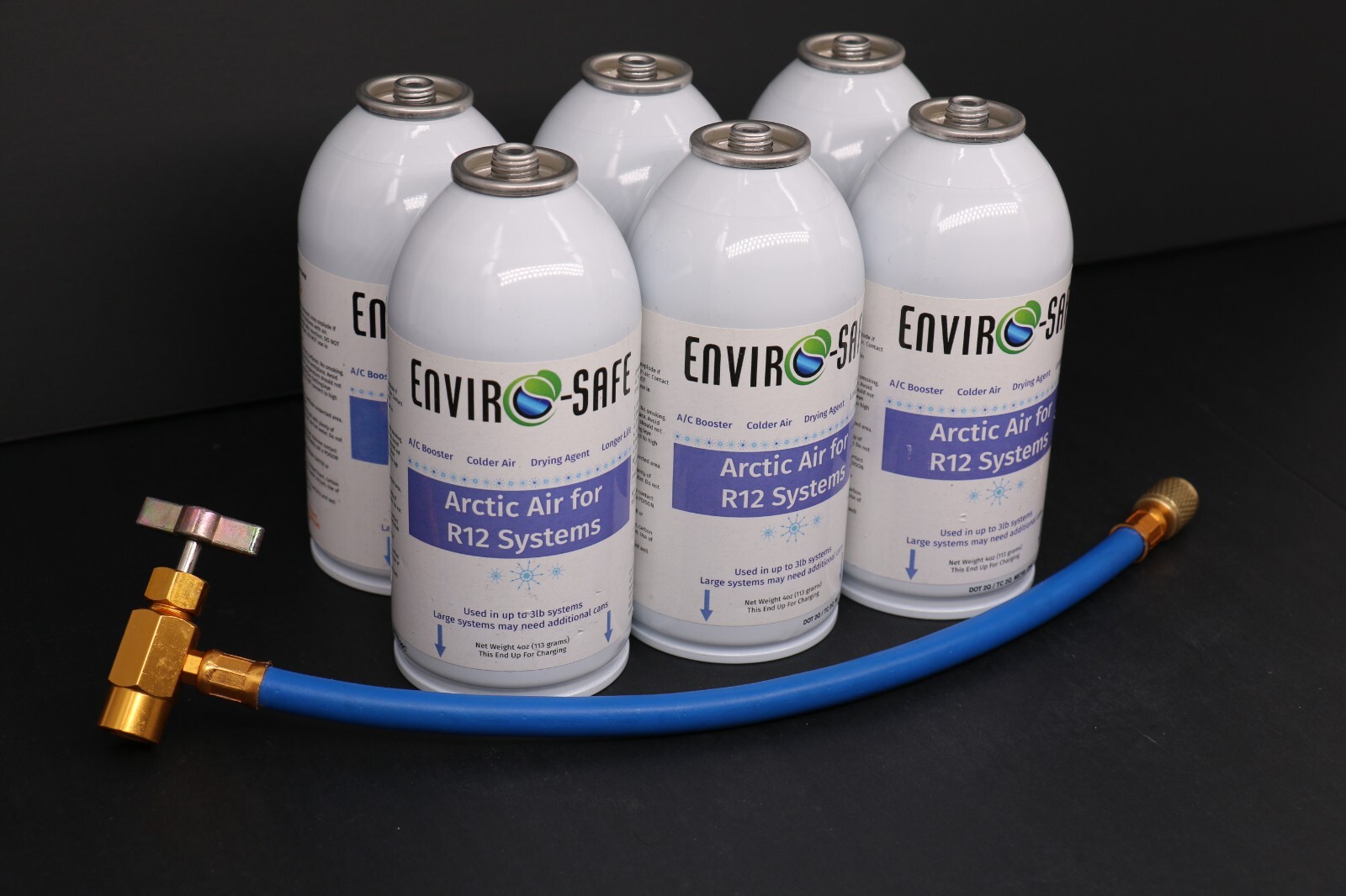 Arctic Air for R12 | 6 Cans, 1 Charging Hose EnviroSafe, 4oz | Get Colder Air!