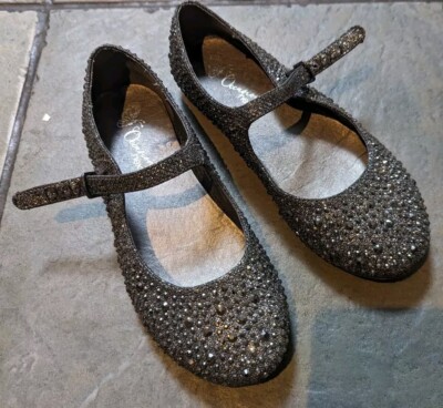 Next Occasion Girls Silver Sparkly Gunmetal Grey Ballet Pumps