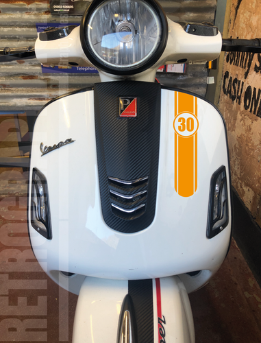 Vespa GTS PX Legshield RACE NUMBERS STRIPE Sticker Decal 300mm - Picture 6 of 8