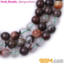 Natural Round Brown Ghost Rock Quartz Loose Beads For Women Jewelry Making 15"