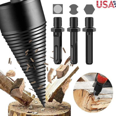 4x High Speed Twist Firewood Drill Bit Wood Splitter Screw Splitting Cone Driver