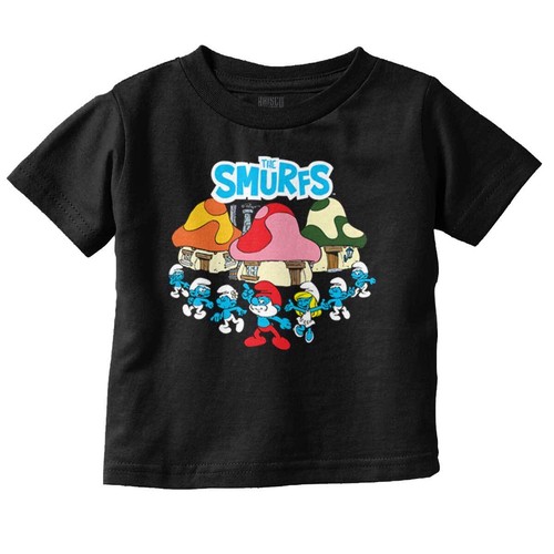Retro The Smurfs Cartoon Mushroom Houses Toddler Boy Girl Youth T Shirt Tee - Picture 6 of 6