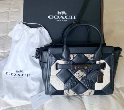 Coach Black Swagger 27 Canyon Quilt Leather Handbag Satchel 38365 + Box & Bag