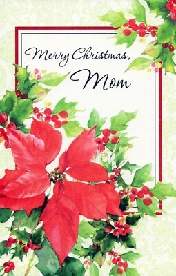 Merry CHRISTMAS Card FOR MOM, Poinsettia Flower by Gallant Greetings + Envelope