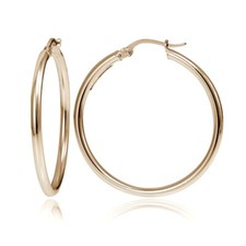 Rose Gold Tone over Sterling Silver 2mm High Polished Round Hoop Earrings, 35mm