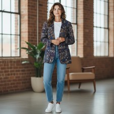 Vintage Samantha David 80's Metallic Jacket Blazer Women's L Shoulder Pads Rayon