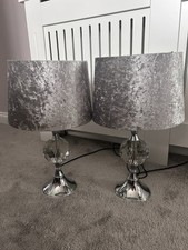 Table Lamps Pair Crystal Glass Silver Shade Bedside Lamps Living Room Mirrored