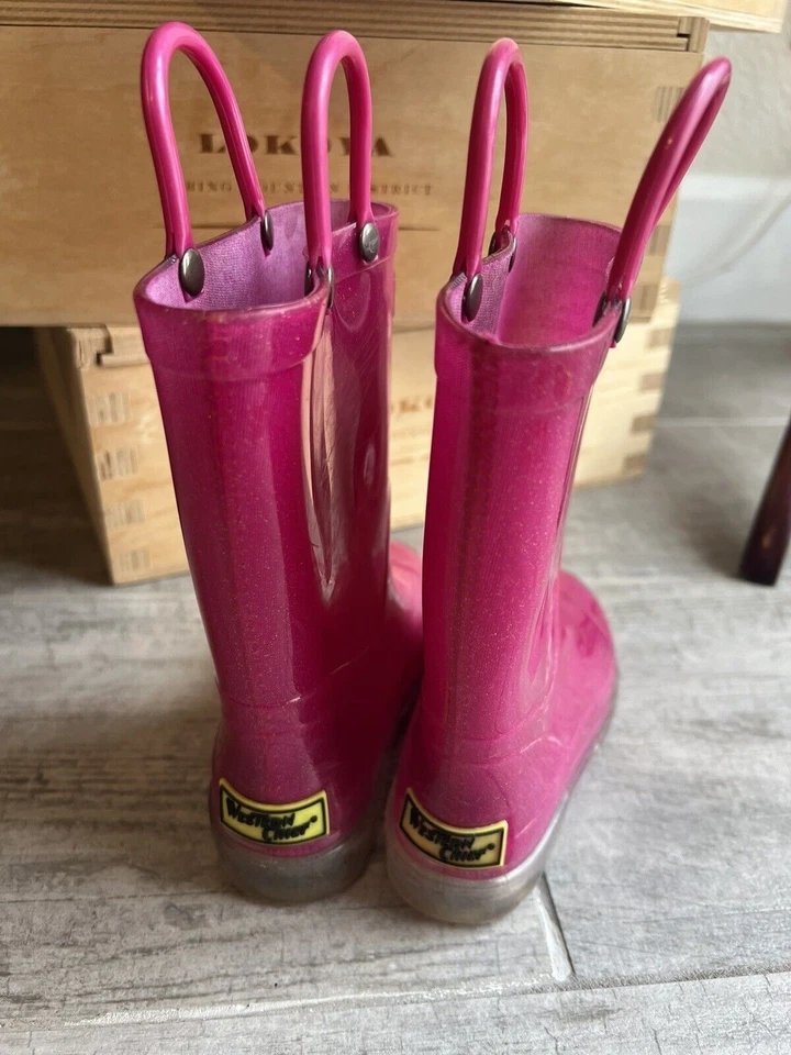 WESTERN CHIEF Rosa Brillo Iluminado Niñas Pequeñas Botas de Lluvia Impermeables Fácil de Encender 9 Foto 4 de 4