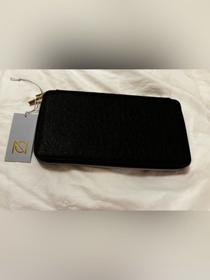 Neely & Chloe Ostrich Embossed Zip Around No. 29 The Travel Wallet NWT Black