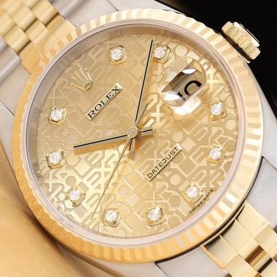 Rolex Herren Datejust 16233 Fabrik Jubiläum Diamant 18K Gold Stahl Zwei Ton Uhr