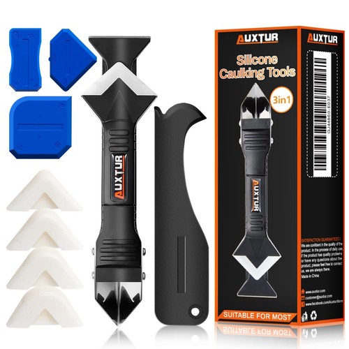 Silicone Caulking Tool, 3 in 1 Caulking Finishing Tool Kit(Stainless Steelhea...