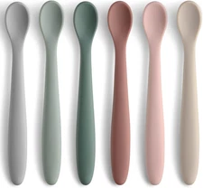 6-Piece Silicone Baby Feeding Spoons, First Stage Infant Spoons, Soft-Tip Easy o