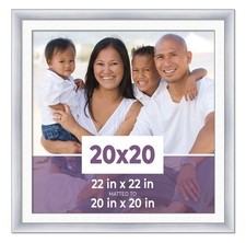 20x20 Frame Silver With White Picture Mat For 20x20 Photo - Silver 22x22 Frame T