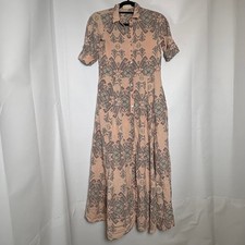 Bombay Paisley XS Shirt Maxi Dress Peach Gray Print Bohemian Casual Boho Artsy
