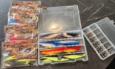 Action Plastics 6" Sassy Shads, tungsten Cheburashka weights for pike and musky