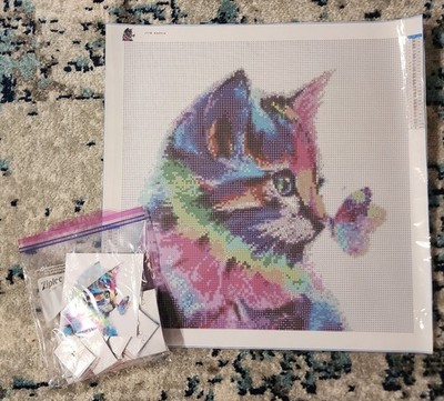 RAINBOW KITTY WITH BUTTERFLY diamond painting 40cm x 40cm/15.7in x 15.7in