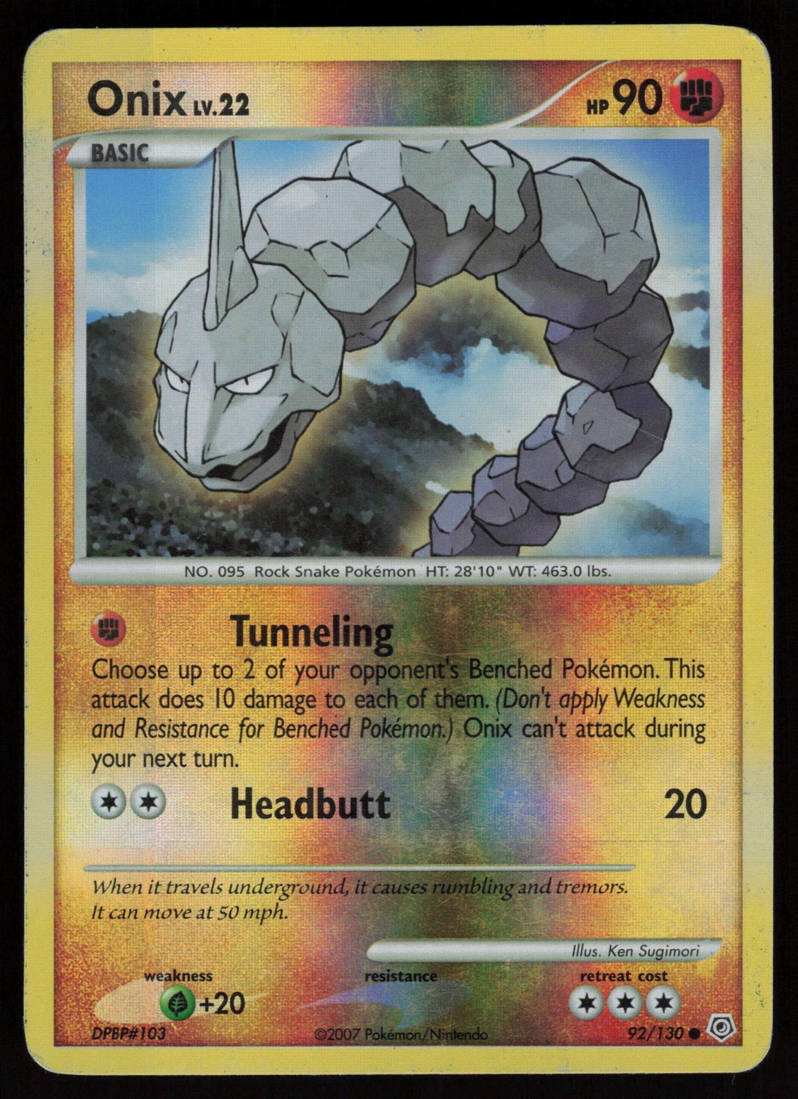 ONIX 92/130 COMMON DIAMOND & PEARL POKEMON REVERSE HOLO HP