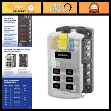 6 Way Blade Fuse Block with Negative Bus Cover, 100 Amps, Circuit Protection